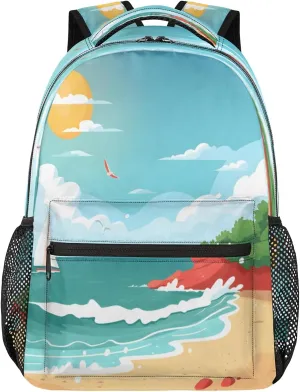 Backpack for Women Men, Waterproof Sandy Shore Casual Back Pack, Lightweight Boho Ocean Daypack Bag for Travel Camping Work