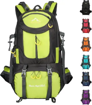 Backpack Hiking Camping Backpack Daypack 40L 50L 60L Water Resistant Lightweight Travel Backpack For Wemen Men (Fluorescent Green, 60L)