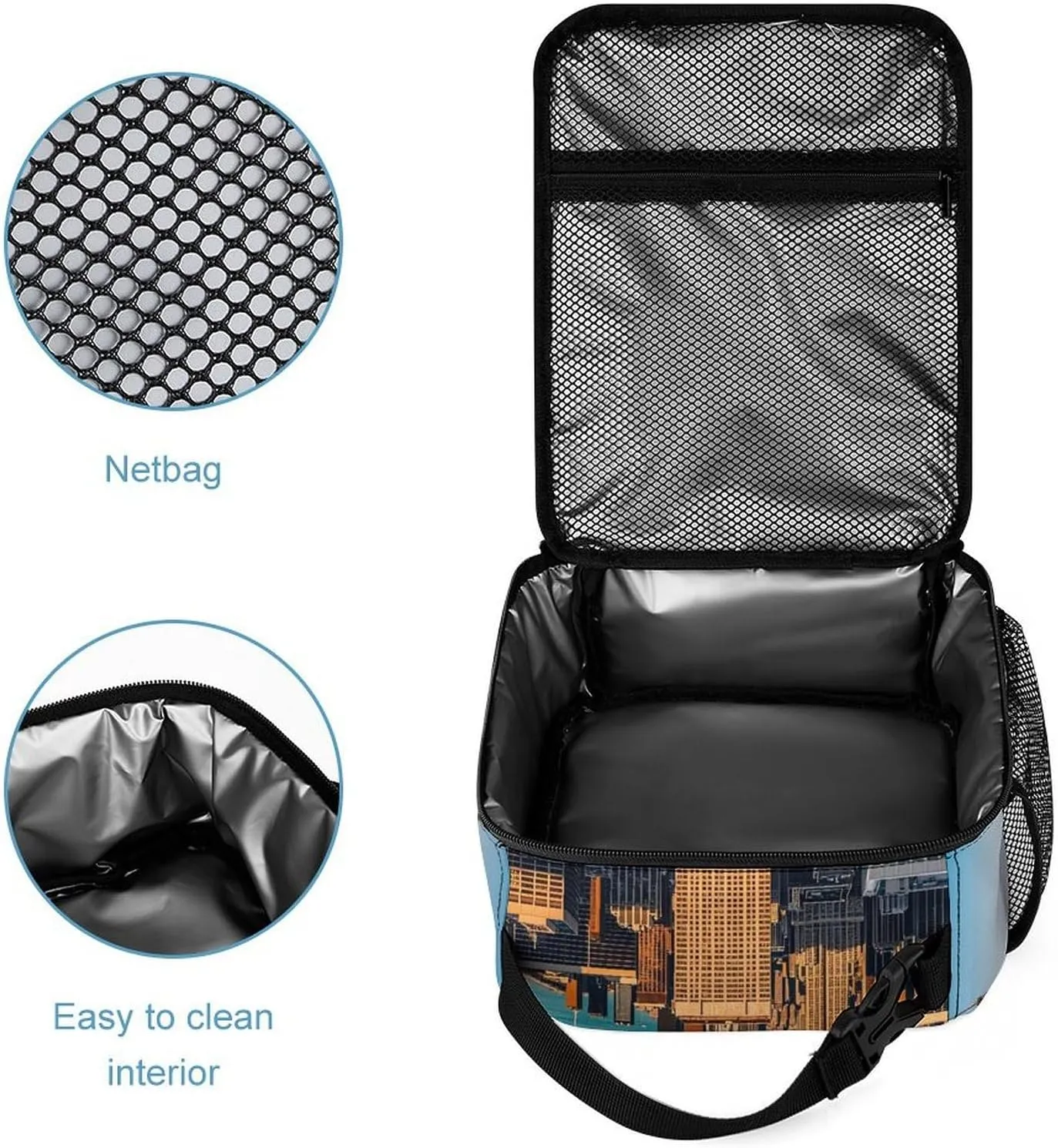 Backpack Lunch Bag Pencil Pouch Set, High Rise Buildings, Skyscrapers Print Lightweight & Durable 3-Piece Combo Ideal for Work, And Travel