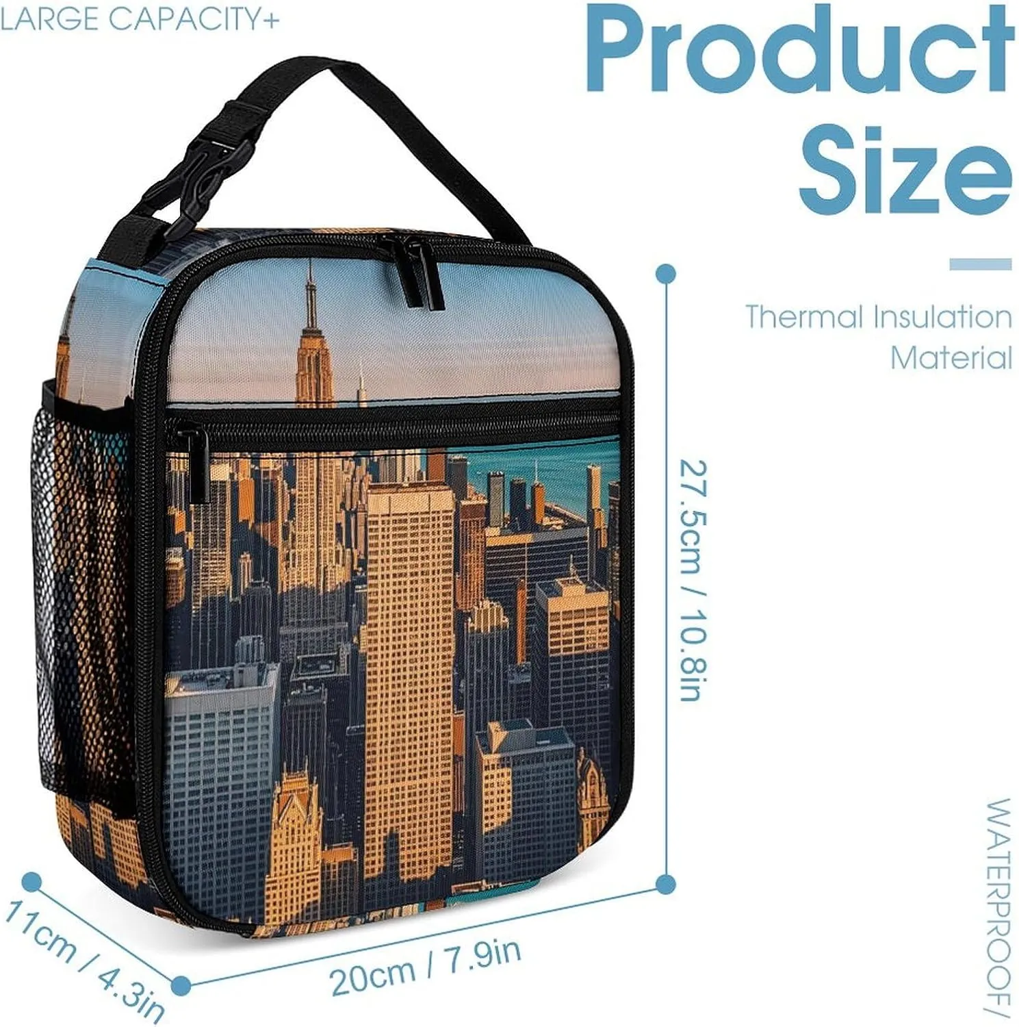 Backpack Lunch Bag Pencil Pouch Set, High Rise Buildings, Skyscrapers Print Lightweight & Durable 3-Piece Combo Ideal for Work, And Travel