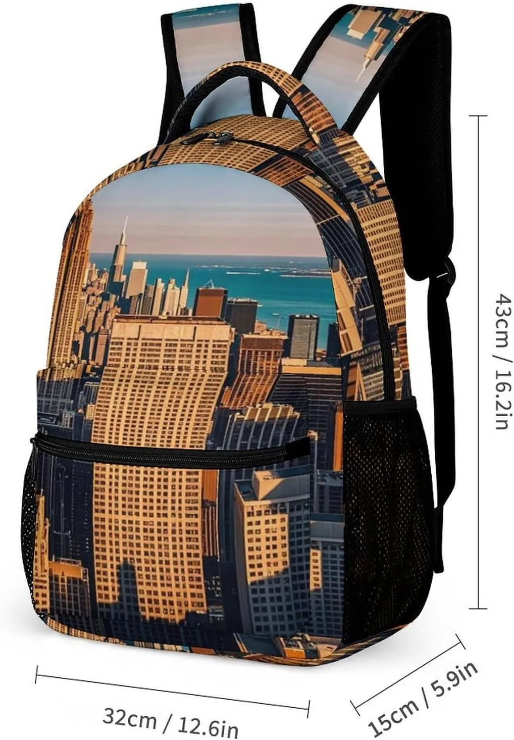 Backpack Lunch Bag Pencil Pouch Set, High Rise Buildings, Skyscrapers Print Lightweight & Durable 3-Piece Combo Ideal for Work, And Travel