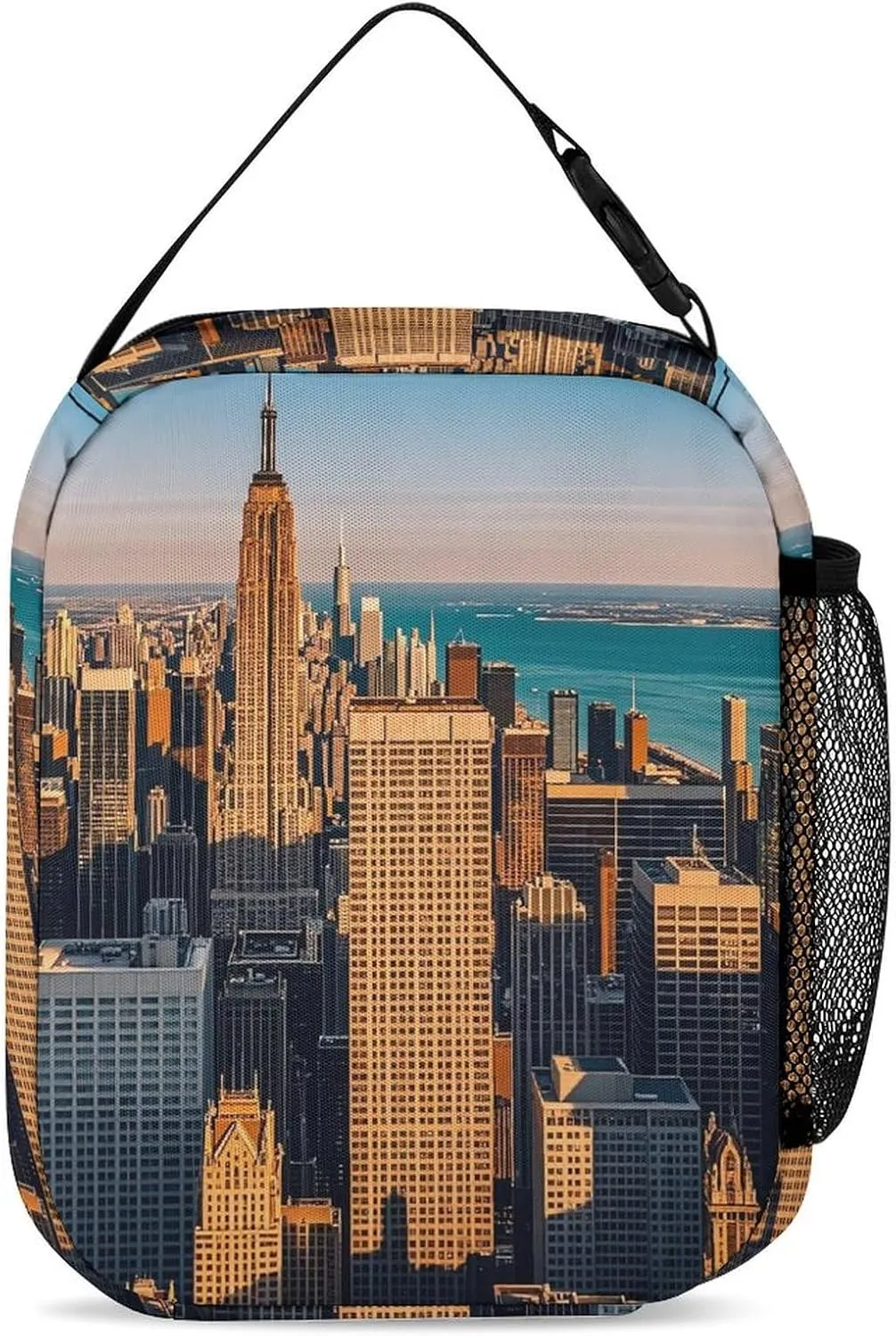 Backpack Lunch Bag Pencil Pouch Set, High Rise Buildings, Skyscrapers Print Lightweight & Durable 3-Piece Combo Ideal for Work, And Travel