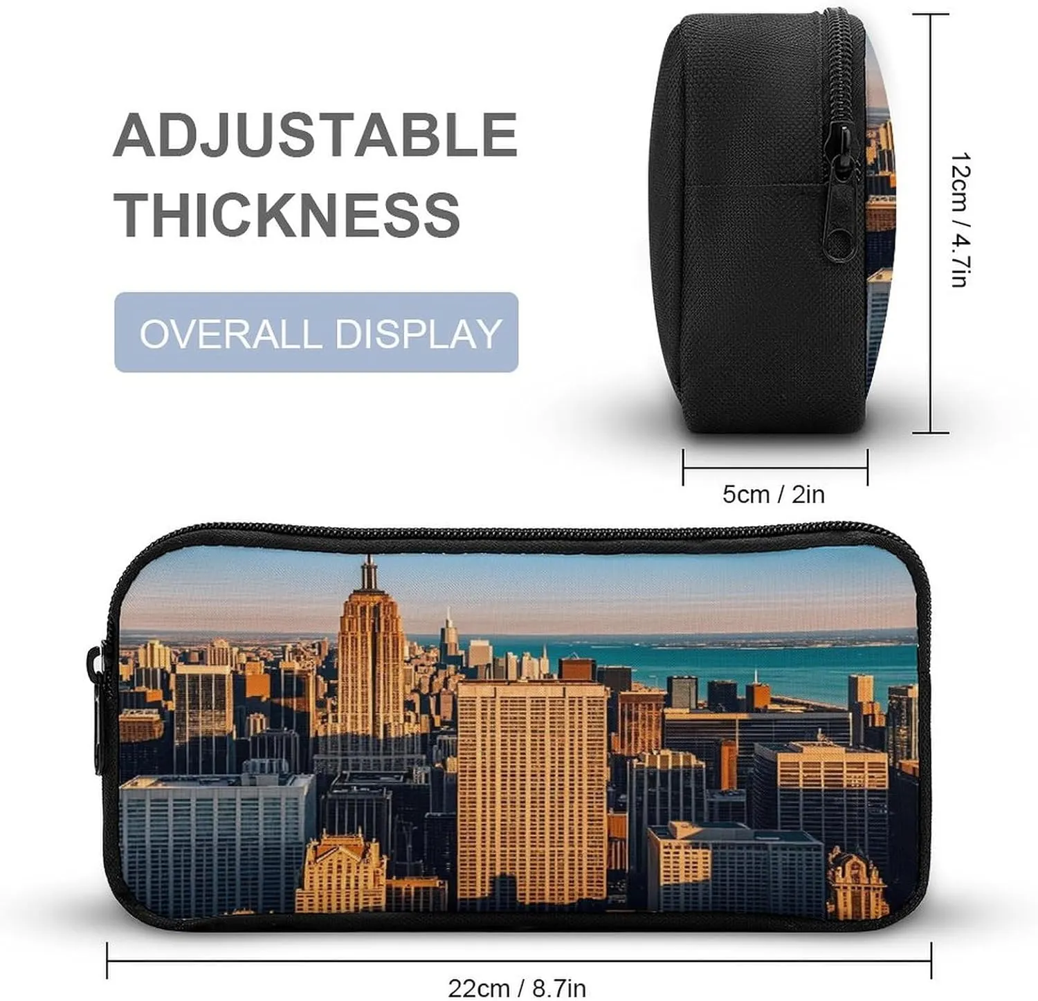 Backpack Lunch Bag Pencil Pouch Set, High Rise Buildings, Skyscrapers Print Lightweight & Durable 3-Piece Combo Ideal for Work, And Travel