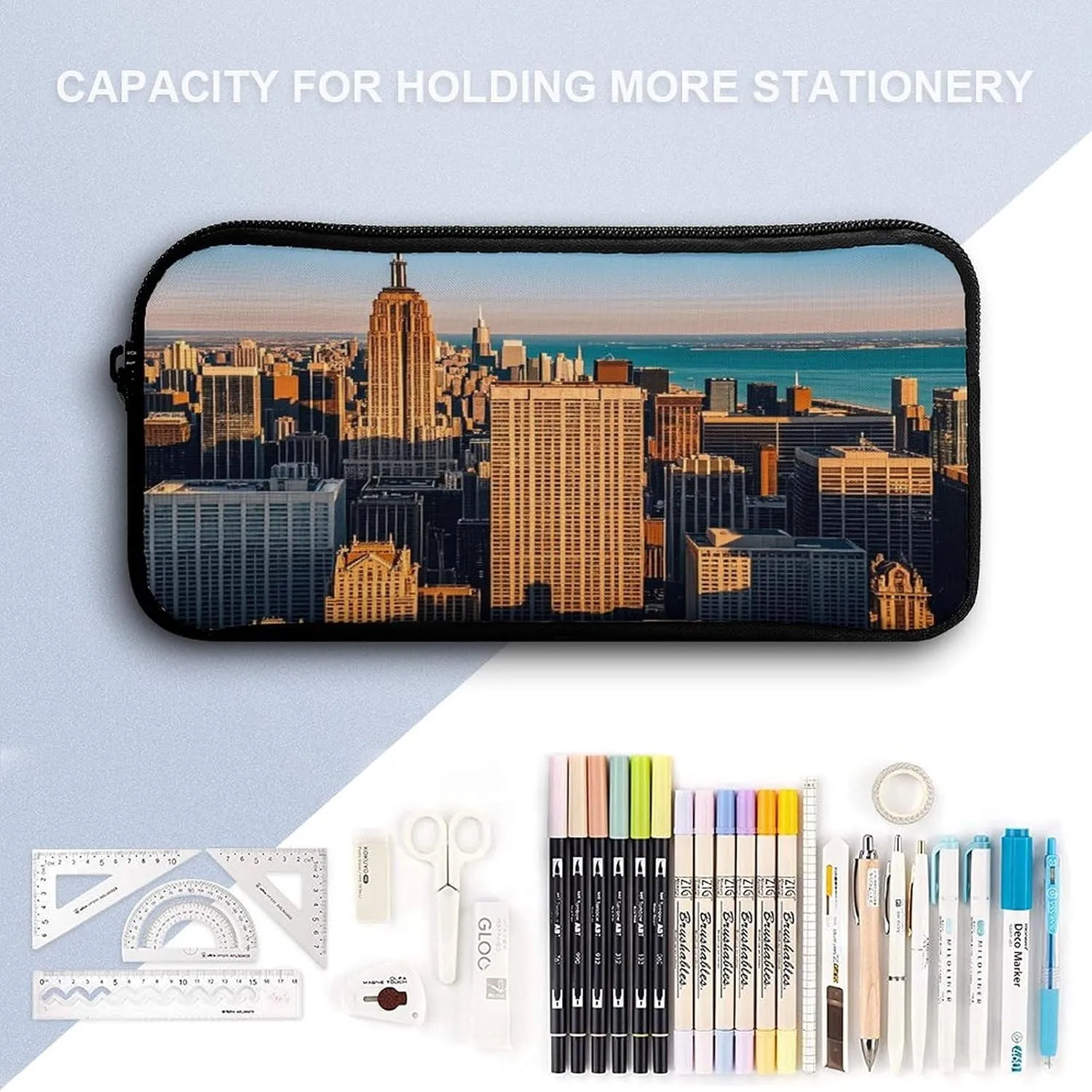 Backpack Lunch Bag Pencil Pouch Set, High Rise Buildings, Skyscrapers Print Lightweight & Durable 3-Piece Combo Ideal for Work, And Travel