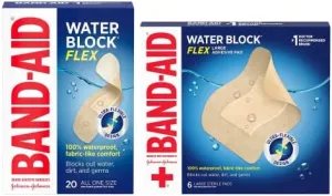 Band-Aid Brand Water Block Flex 100% Waterproof Adhesive Bandages for First Aid & Wound Care, Sterile Ultra-Flexible Design, 20 ct Box of All One Size   6 ct Box of Large Sized Bandages