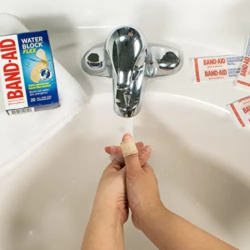 Band-Aid Brand Water Block Flex 100% Waterproof Adhesive Bandages for First Aid & Wound Care, Sterile Ultra-Flexible Design, 20 ct Box of All One Size   6 ct Box of Large Sized Bandages