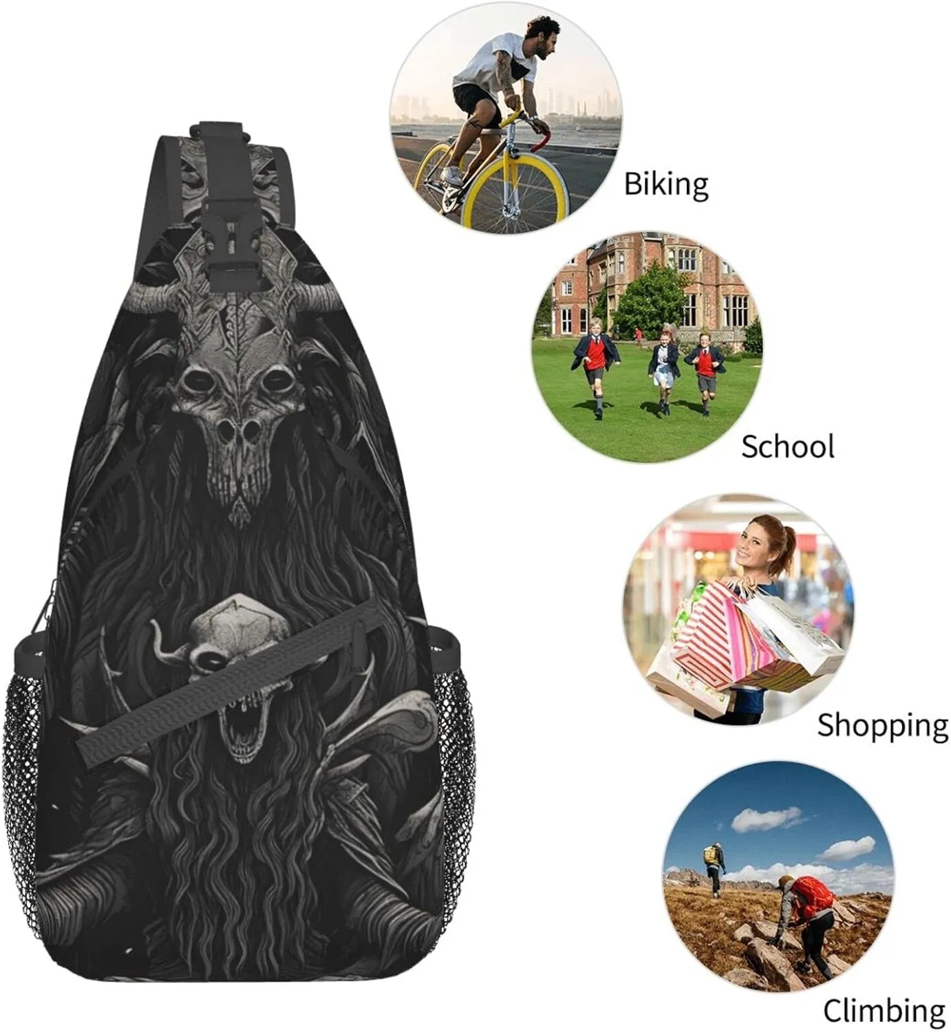 Baphomet Satan Devil Outdoor Cross-body Shoulder Bag, Unisex Backpack For Women Men Young Hiking Travel