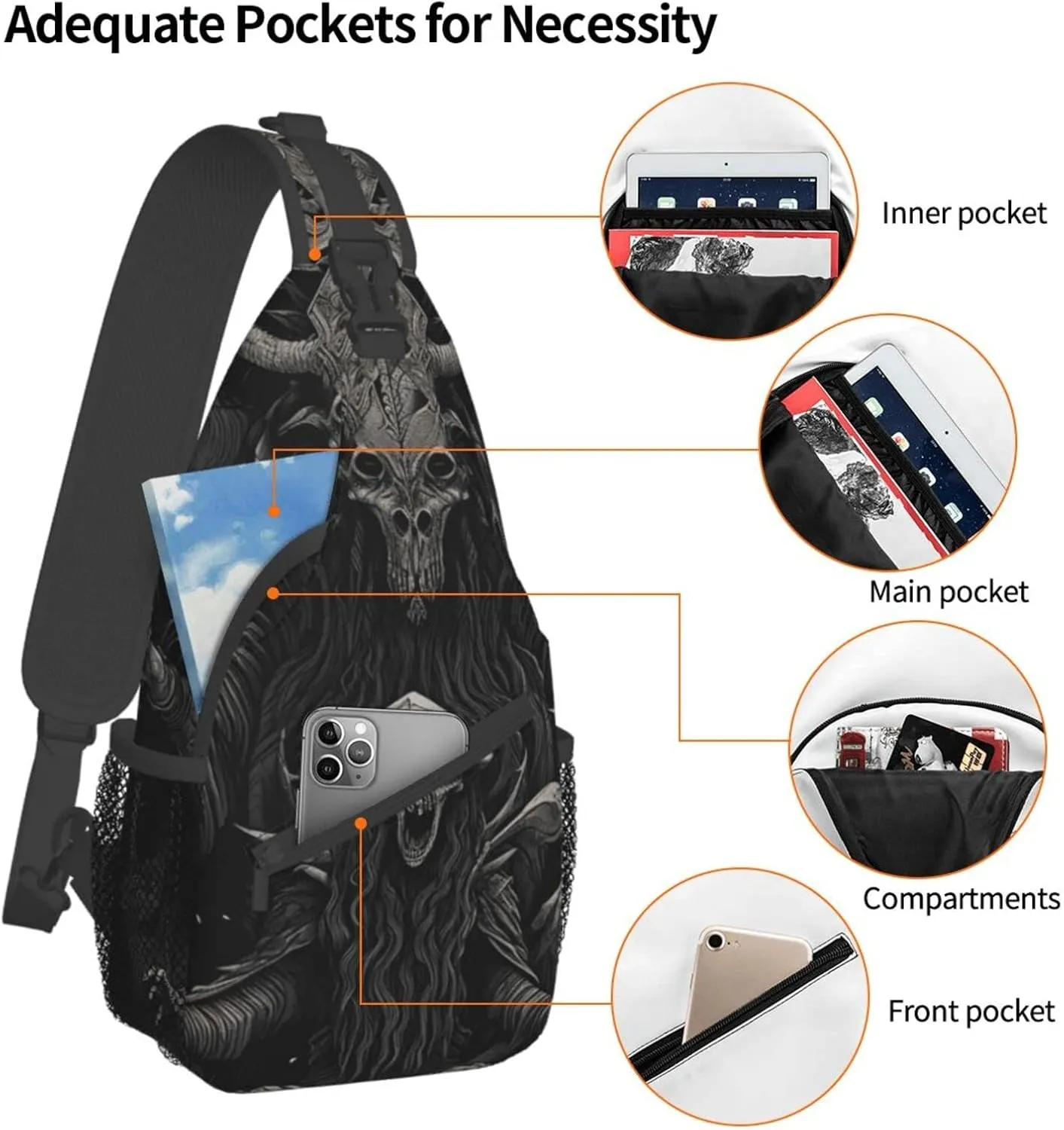 Baphomet Satan Devil Outdoor Cross-body Shoulder Bag, Unisex Backpack For Women Men Young Hiking Travel