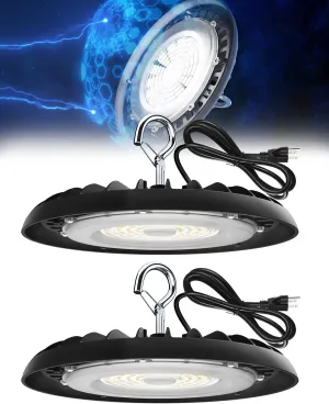 Barrina BH150 UFO LED High Bay Light, 150W, 21000LM, 5000K Daylight, IP65 Waterproof, Plug & Play for Warehouse, UFO LED Shop Light with 5.9FT Cable for Workshop Barn Light Fixture, 2 Packs, UL Listed