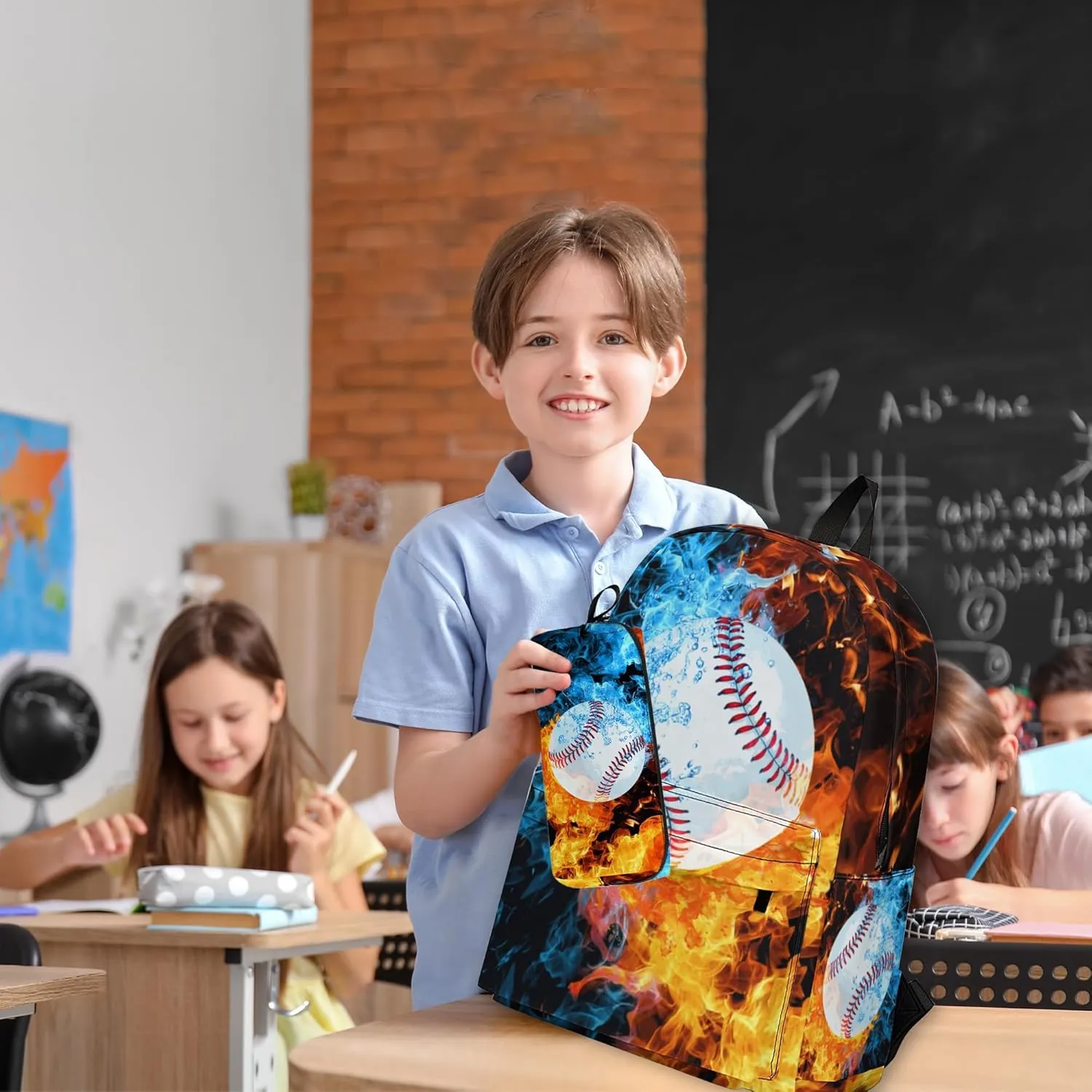 Baseball Printed Backpack Set for Boys Kids, 3Pcs Bookbag with Pencil Case for school, 17 Inch Lightweight Laptop Backpack with Lunch Bag for Mens Teens Office, High School