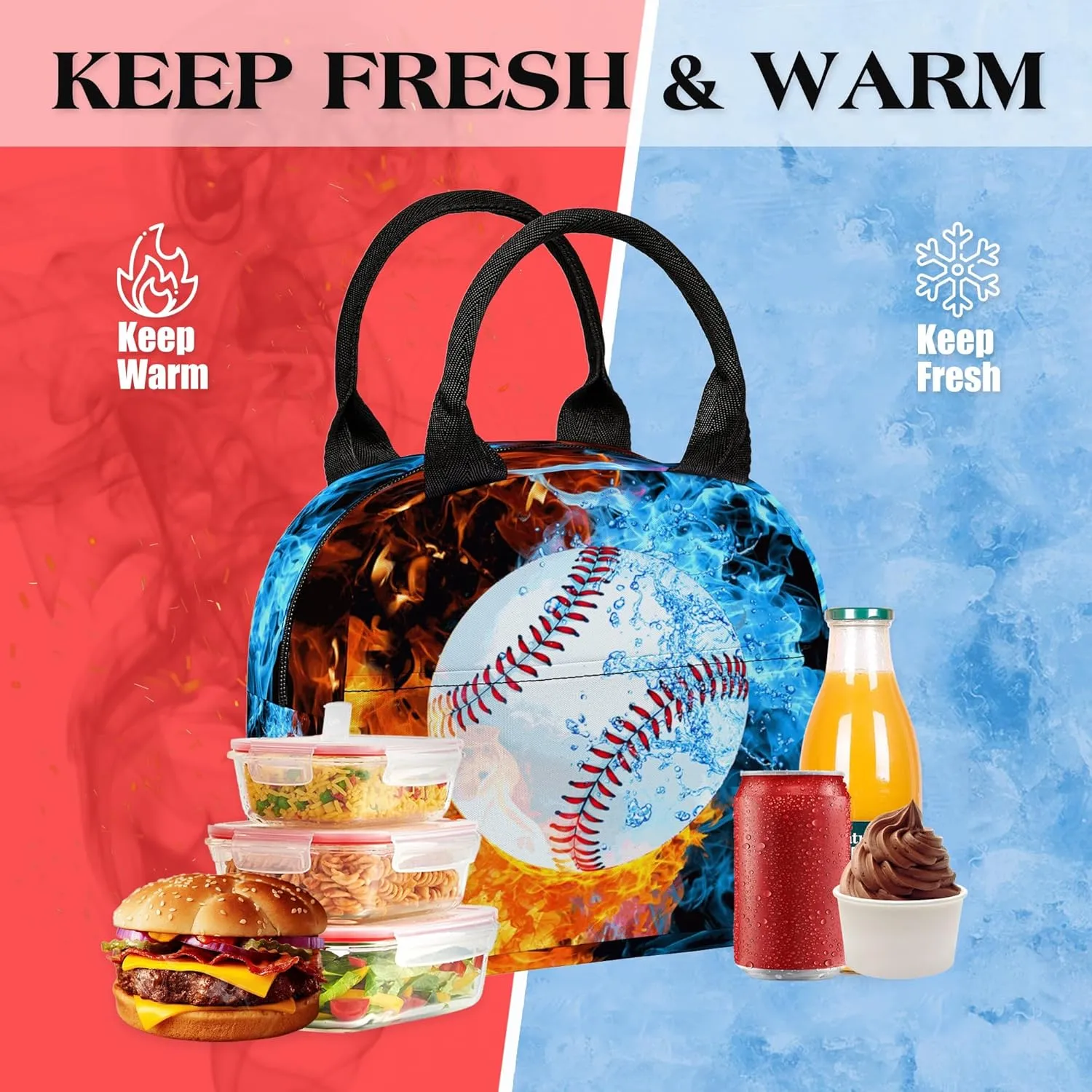 Baseball Printed Backpack Set for Boys Kids, 3Pcs Bookbag with Pencil Case for school, 17 Inch Lightweight Laptop Backpack with Lunch Bag for Mens Teens Office, High School