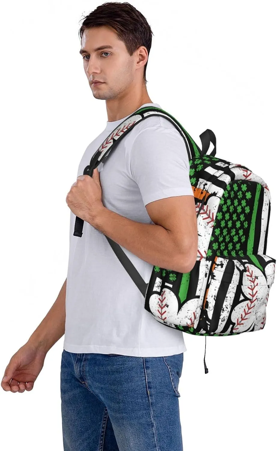Baseball St Patrick Day Irish American Ireland Flag Shamrock Backpack Casual Laptop Backpack Large Capacity Double Shoulder Bag Travel Daypack For Women Men