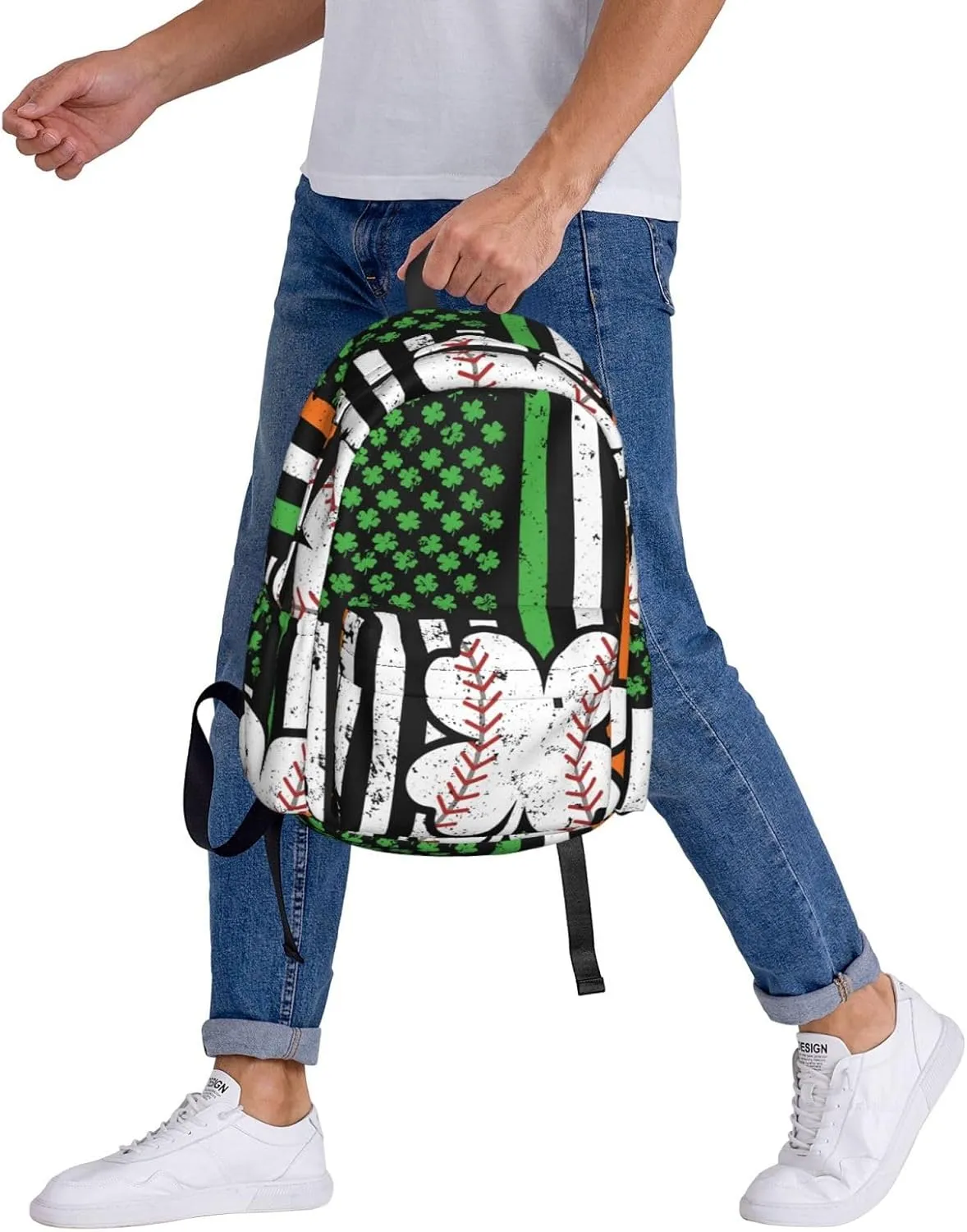 Baseball St Patrick Day Irish American Ireland Flag Shamrock Backpack Casual Laptop Backpack Large Capacity Double Shoulder Bag Travel Daypack For Women Men