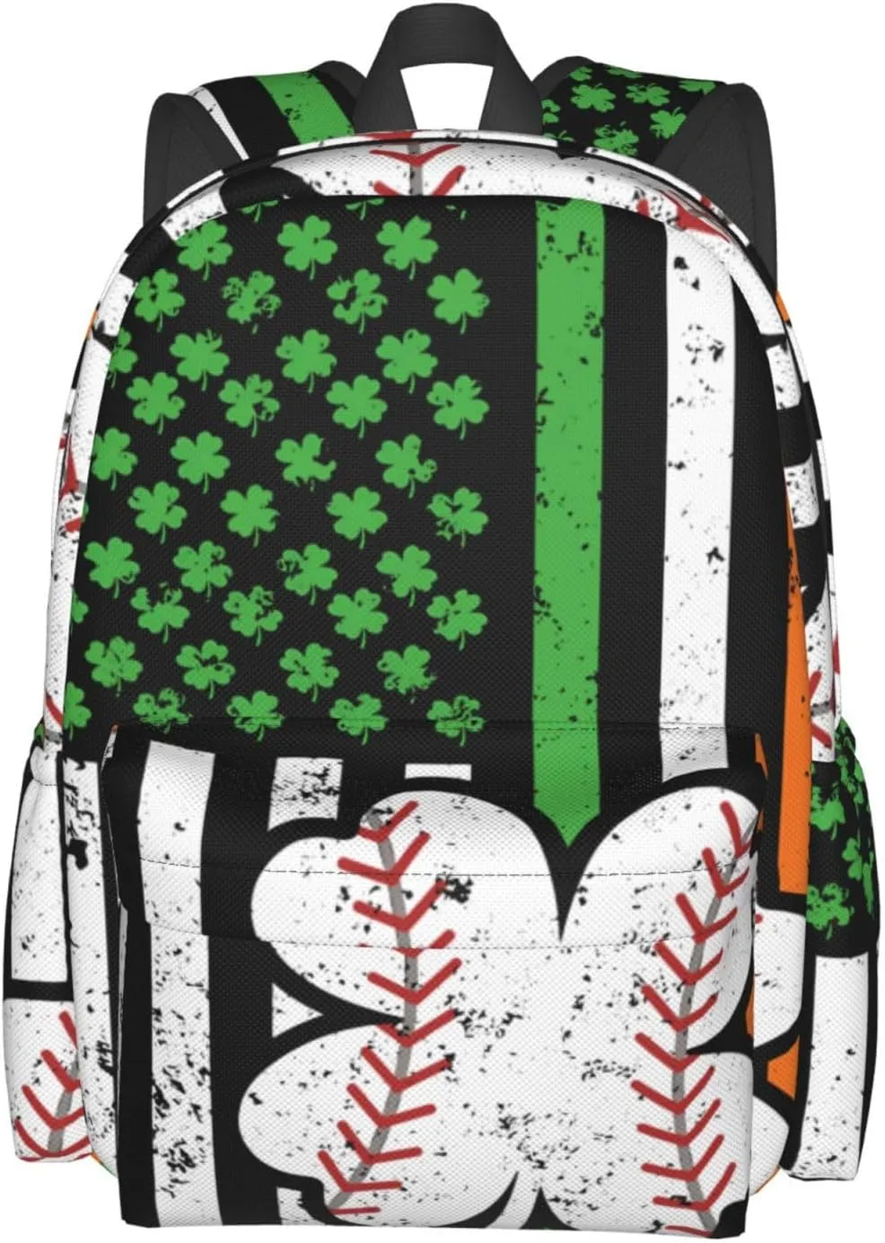 Baseball St Patrick Day Irish American Ireland Flag Shamrock Backpack Casual Laptop Backpack Large Capacity Double Shoulder Bag Travel Daypack For Women Men