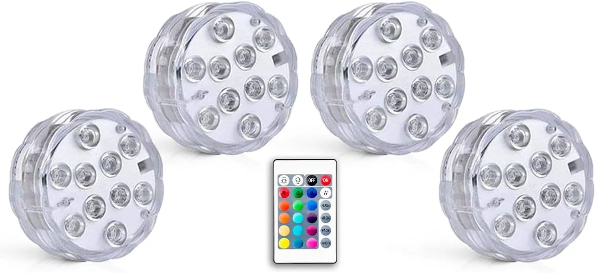 Bathroom Lights Wireless Battery Operated, Waterproof Led Glow Light for Bath Shower Spa Vanity Lamp, for Over Mirror Wall Ceiling Lights, RGB Multi Color Remote Controlled, 4pcs