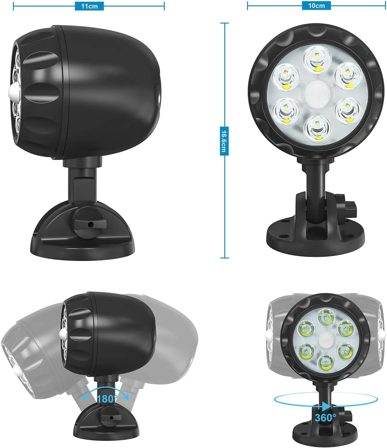 Battery Motion Sensor Light Outdoor, 600 LM Battery Operated Motion Lights Outdoor 6 LEDs 400sqft, 6000K Auto On Off 360° Adjustable Battery Flood Lights Outdoor Waterproof, 2 Pack, Black