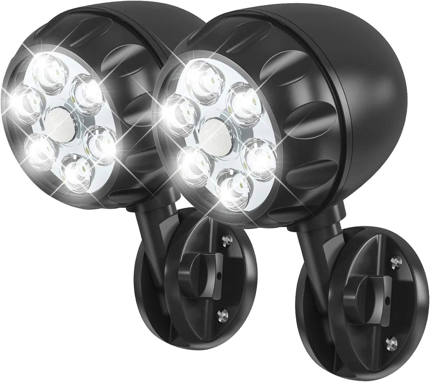 Battery Motion Sensor Light Outdoor, 600 LM Battery Operated Motion Lights Outdoor 6 LEDs 400sqft, 6000K Auto On Off 360° Adjustable Battery Flood Lights Outdoor Waterproof, 2 Pack, Black