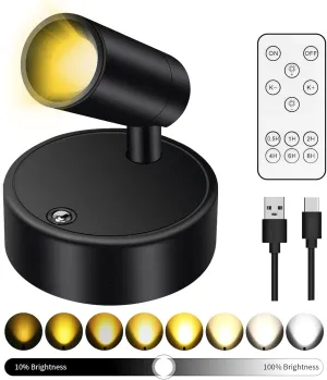 Battery Operated Spot Lights Indoor: 20-120Hrs Battery Life Wireless Spotlight with Stepless Color Temperature & Stepless Dimming & Timer, LED Accent Lighting with Remote for Plant Picture Wall Floor