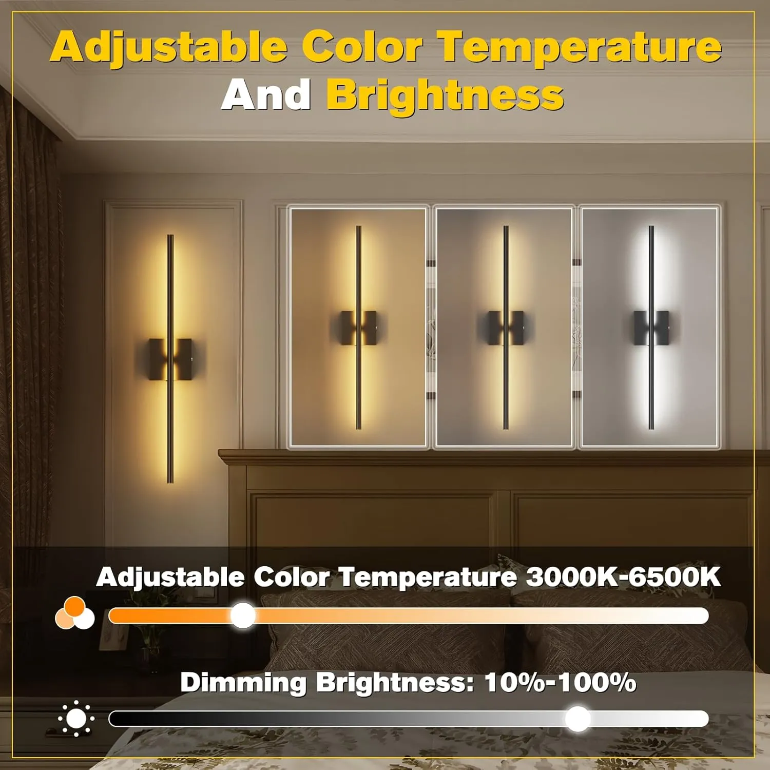 Battery Operated Wall Sconces Set of 2,Wireless Rechargeable Wall Lights: Dimmable Detachable Wall Lamp with Remote Control, 3000K-6500K Infinite Dimming, Wall Sconce for Bedroom Room 27.5 Inch