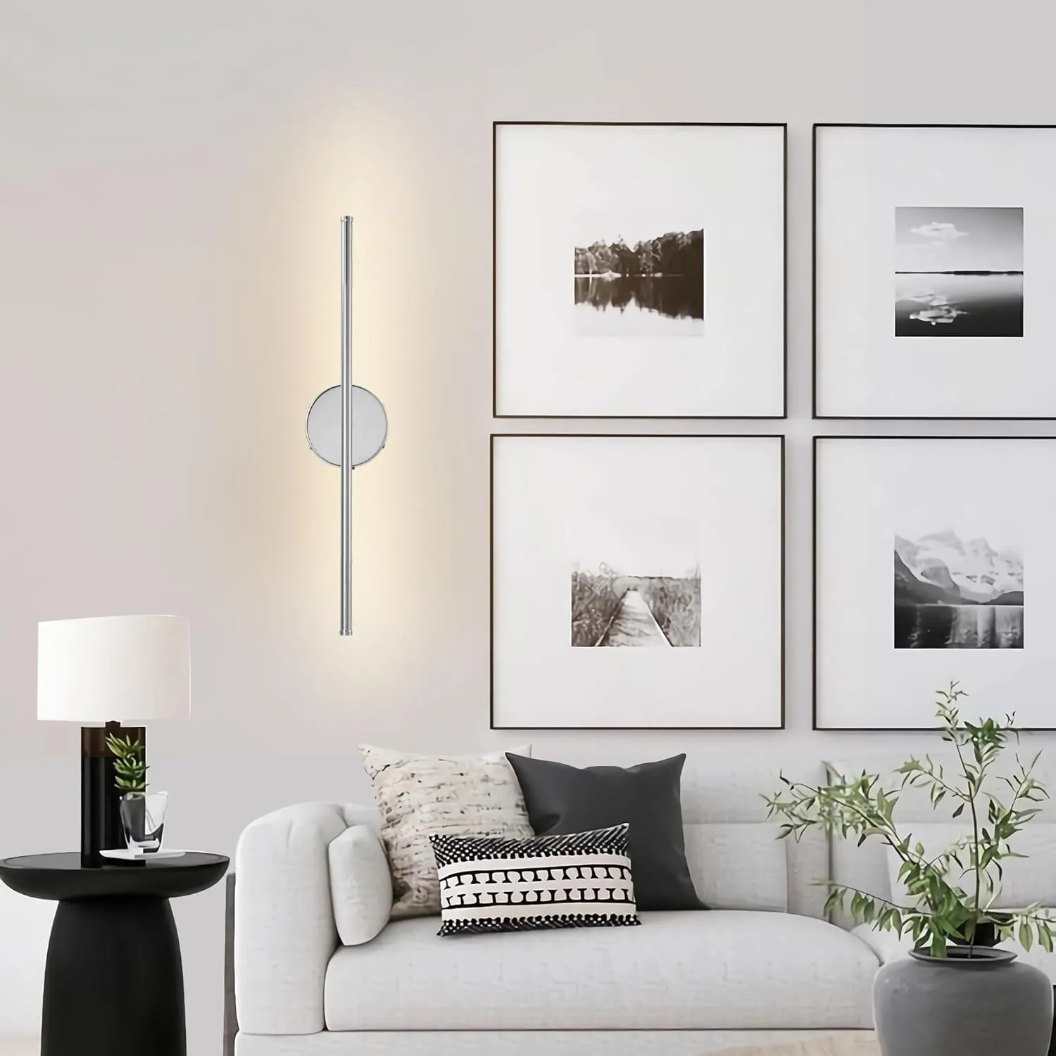 Battery Operated Wall Sconces with Remote Control, Dimmable Wall Sconces Set of Two, 350°Rotate, 3000K LED Chrome Wireless Wall Light for Living Room, Bedroom,Hallway, 20.4 Inch (2 Pack)