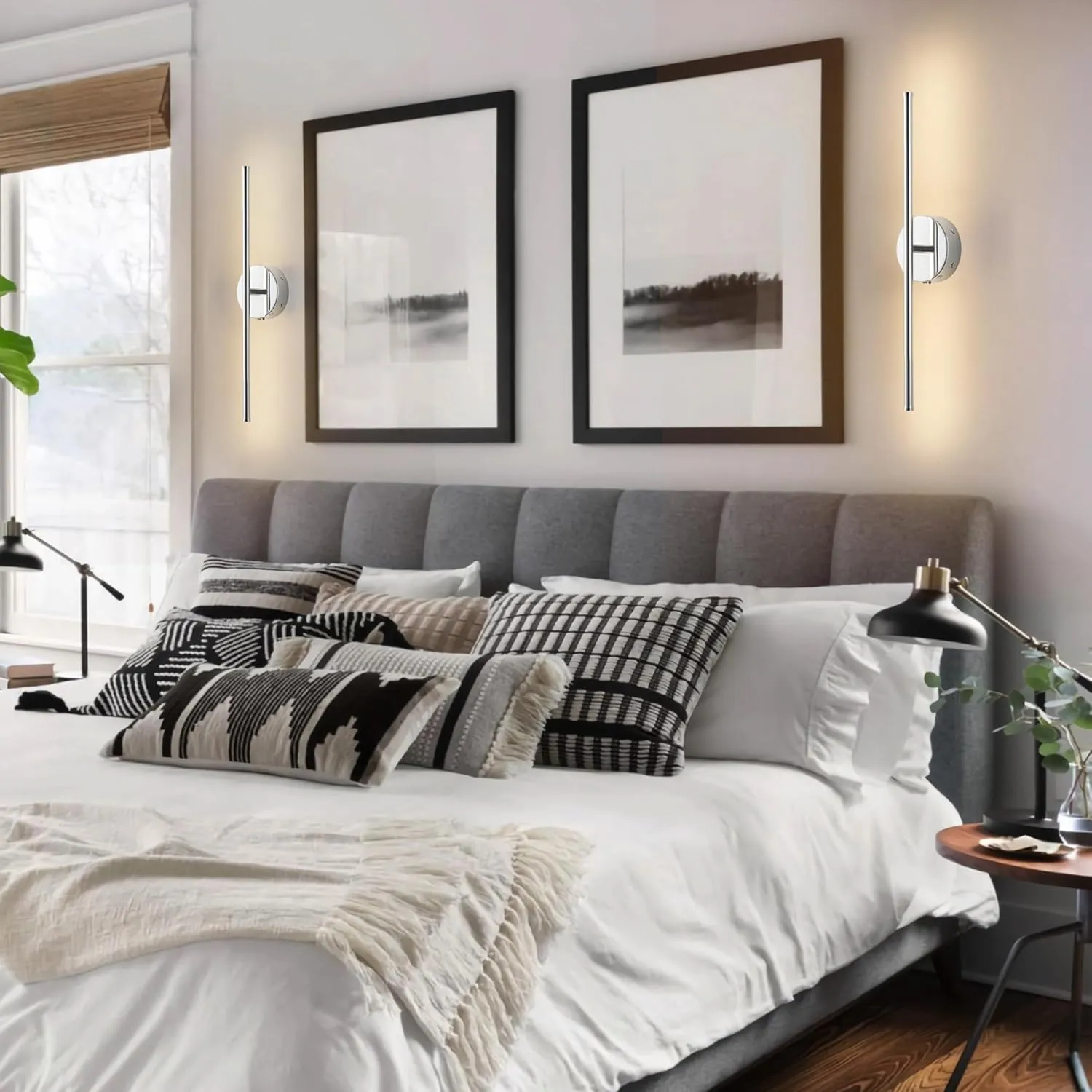 Battery Operated Wall Sconces with Remote Control, Dimmable Wall Sconces Set of Two, 350°Rotate, 3000K LED Chrome Wireless Wall Light for Living Room, Bedroom,Hallway, 20.4 Inch (2 Pack)