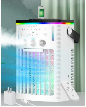 Battery Powered Portable Air Conditioner,Rechargeable Mini Air Conditioner Fan, Personal AC Unit with Cold Air Mist,Timer & Light, Small Portable AC Air Cooling Fan for Bedroom,Car,Camping,Tent