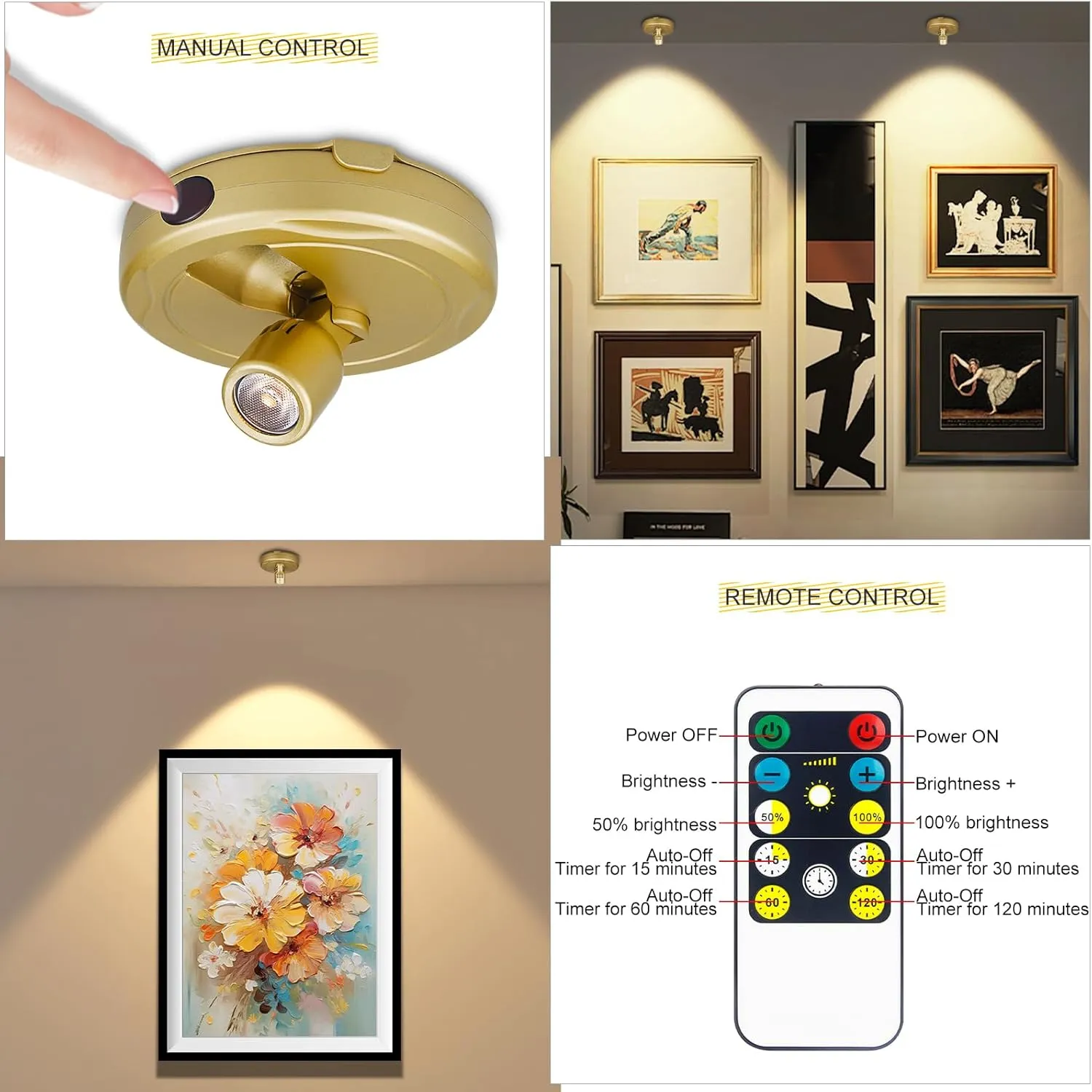 Battery Spotlight Plant Lighting for Tree Indoor with Remote,Wireless Picture Light Painting Light Uplight Downlight,Led Art Display Accent Light for Wall, Puck Lights for Plants Dartboard