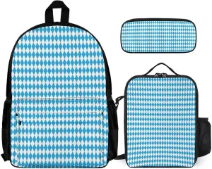 Bavarian Blue And White Lightweight Pocket Backpack Crossbody Lunch Bag Set Unisex
