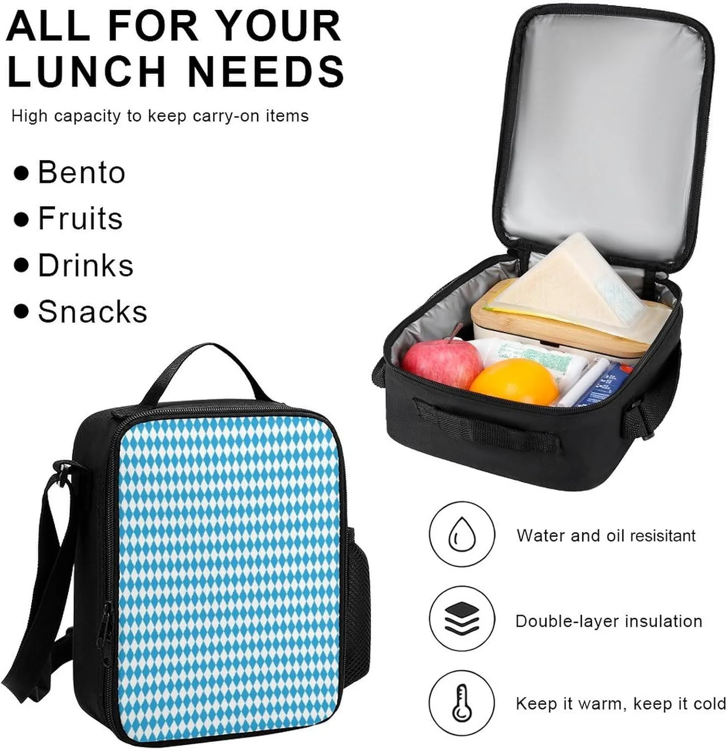 Bavarian Blue And White Lightweight Pocket Backpack Crossbody Lunch Bag Set Unisex