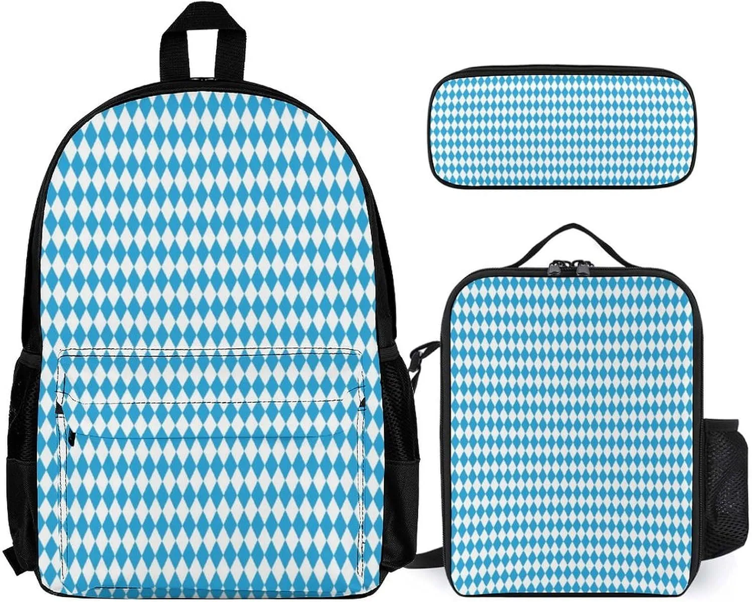 Bavarian Blue And White Lightweight Pocket Backpack Crossbody Lunch Bag Set Unisex