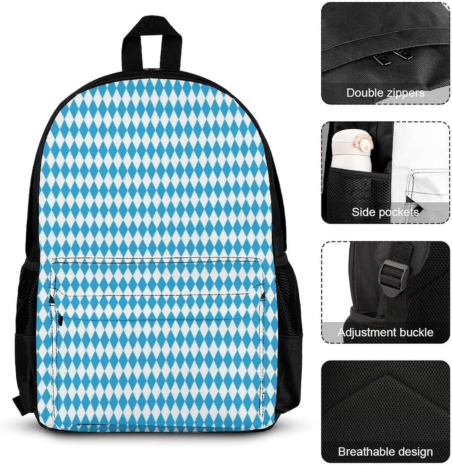 Bavarian Blue And White Lightweight Pocket Backpack Crossbody Lunch Bag Set Unisex