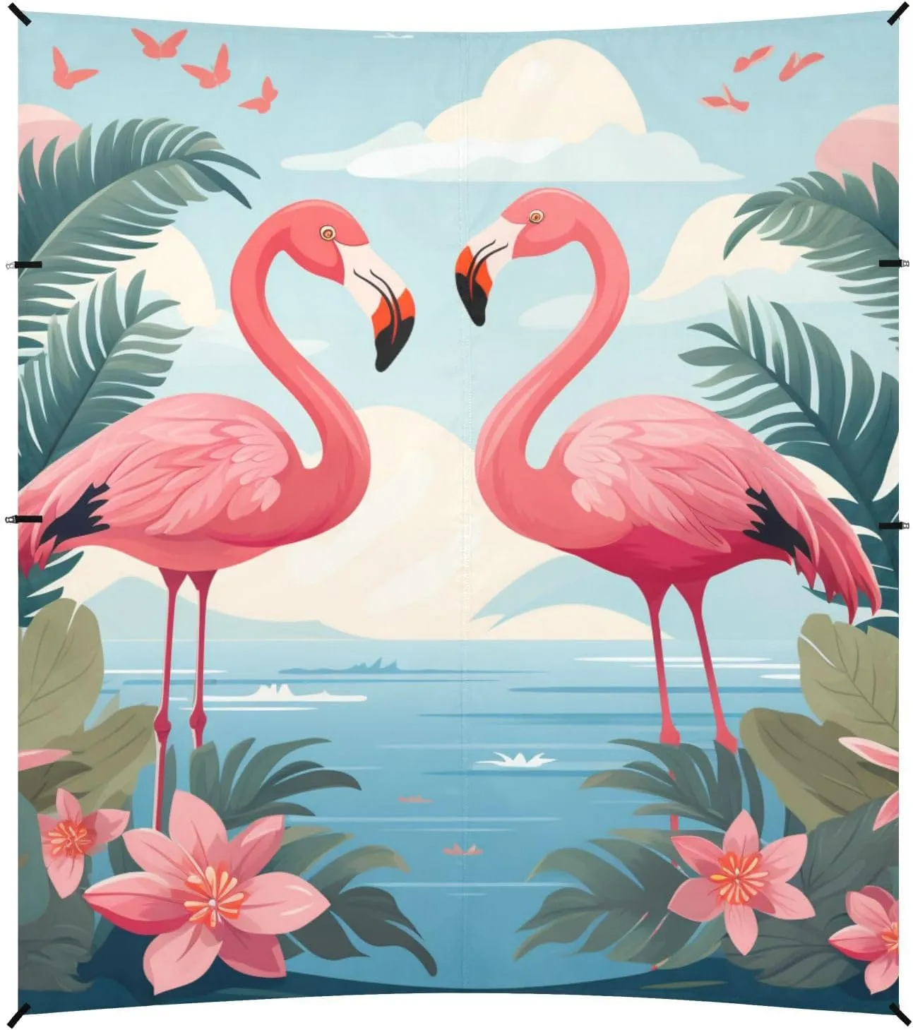 Beach Flamingos Beach Tent UPF50  Waterproof Portable Sunshade with Sturdy Poles, Sandbags and Shovel for Backyard and Camping