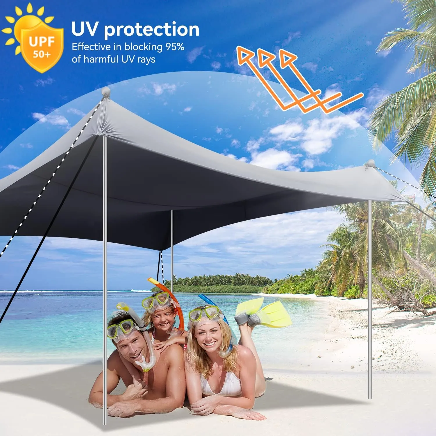 Beach Tent Sun Shelter UPF50  with Sand Shovel, Ground Pegs and Stability Poles