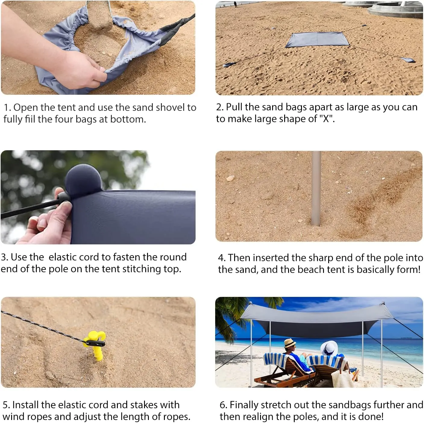 Beach Tent Sun Shelter UPF50  with Sand Shovel, Ground Pegs and Stability Poles