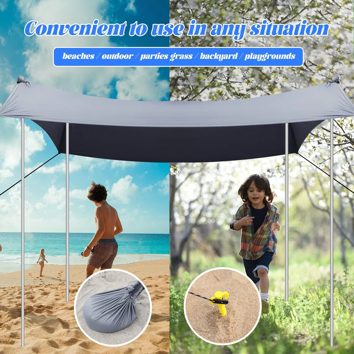Beach Tent Sun Shelter UPF50  with Sand Shovel, Ground Pegs and Stability Poles