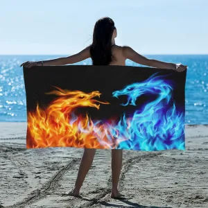 Beach Towel Abstract Fire Ice Dragon, Microfiber Beach Towels for Travel,Quick Dry Towel for Swimmers Sand Proof Beach Towels for Women Men,Pool Towels Beach Accessories