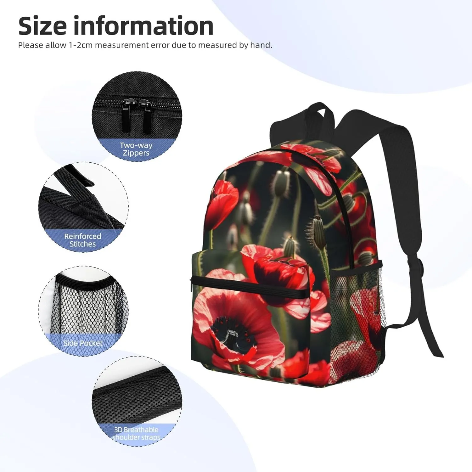 Beautiful Red Poppy Flower Print Comfortable Backpack,Your Essential Casual Travel Bag For Outdoor Adventures