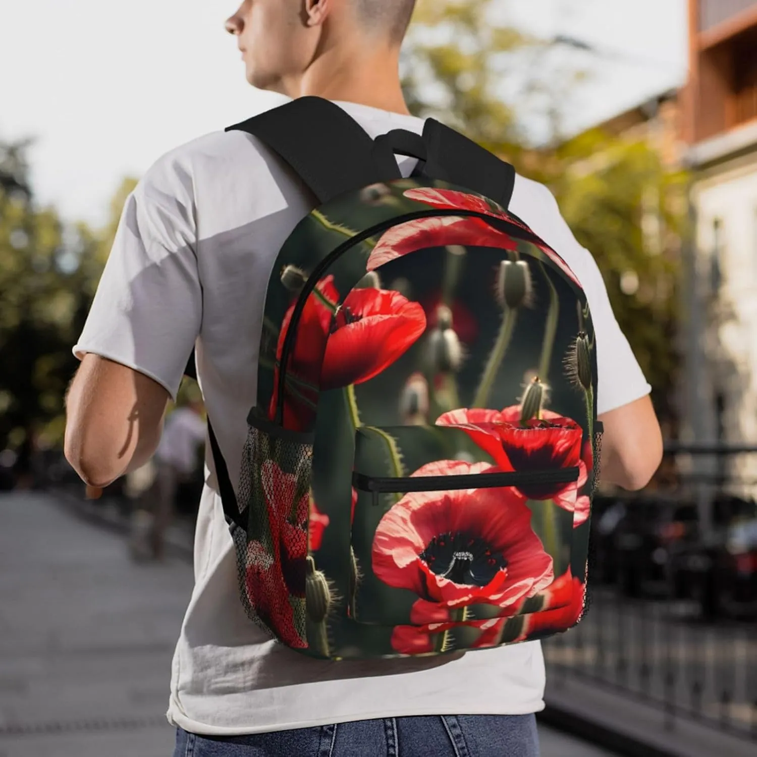 Beautiful Red Poppy Flower Print Comfortable Backpack,Your Essential Casual Travel Bag For Outdoor Adventures