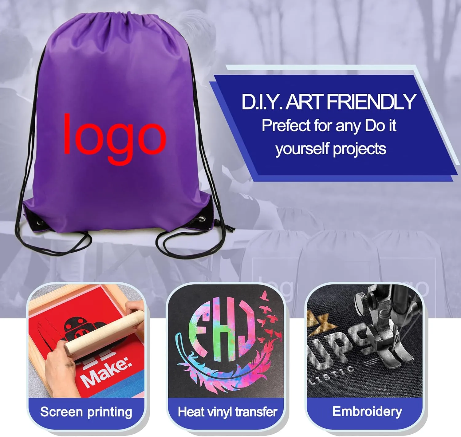 BeeGreen 20 Pieces Purple Cinch Backpack Large Durable Christmas Drawstring Gym Sack Bag Multipurpose Personalized String Backpack Bulk for Men Women