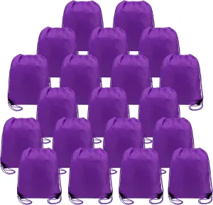 BeeGreen 20 Pieces Purple Cinch Backpack Large Durable Christmas Drawstring Gym Sack Bag Multipurpose Personalized String Backpack Bulk for Men Women