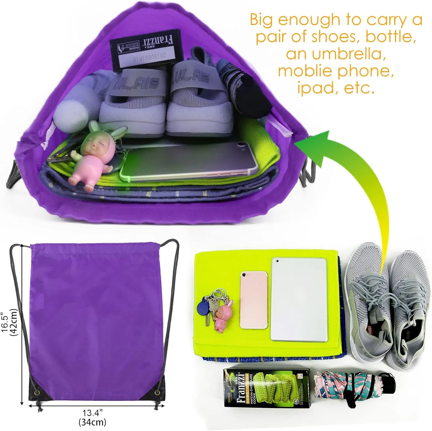 BeeGreen 20 Pieces Purple Cinch Backpack Large Durable Christmas Drawstring Gym Sack Bag Multipurpose Personalized String Backpack Bulk for Men Women