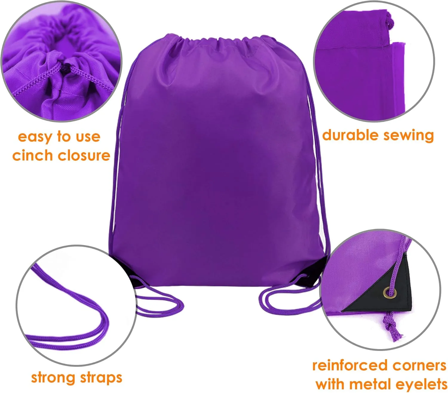 BeeGreen 20 Pieces Purple Cinch Backpack Large Durable Christmas Drawstring Gym Sack Bag Multipurpose Personalized String Backpack Bulk for Men Women