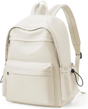Beige Cute School Backpack with Laptop Compartment Small Travel Laptop Backpack for Women Men Waterproof College Backpack Simple School Bag for Teens Girls Boys