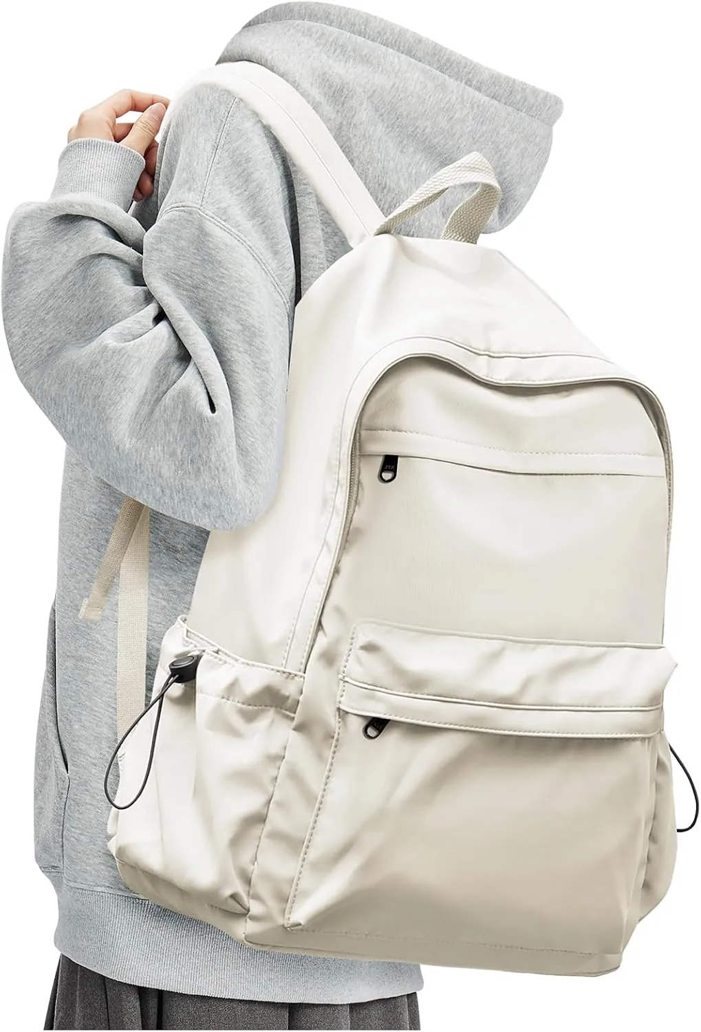 Beige Cute School Backpack with Laptop Compartment Small Travel Laptop Backpack for Women Men Waterproof College Backpack Simple School Bag for Teens Girls Boys