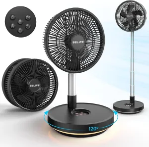 Belife X10 Portable Fan, Cordless Battery Powered Fan, USB Fan Rechargeable Oscillating Desk Floor Fan with Remote & Timer & Light Foldable for Home Bedroom Travel Camping, 7200mAh, 10inch (Black)