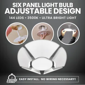 Bell Howell Hex Bulb E26 LED Garage Light 6 Panel Deformable Shop Light Ceiling Light High-Intensity Lighting with 144 LED Bulbs for Attic, Basements, Office, Garage Lights