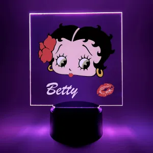 Betty Boop Night Light Up Table Lamp LED Personalized Free Engraved Made to Order Home Room Decor Sign, 16 Color Options with Remote, A Must Have!