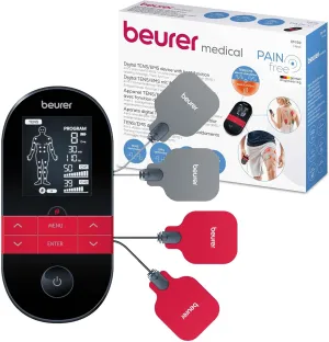 Beurer EM59 Digital 4-in-1 TENS, EMS, Massage & Heat Therapy Device for Pain Relief and Massage, Muscle Stimulator with 2 Adjustable Channels, 64 Applications, Timer Function