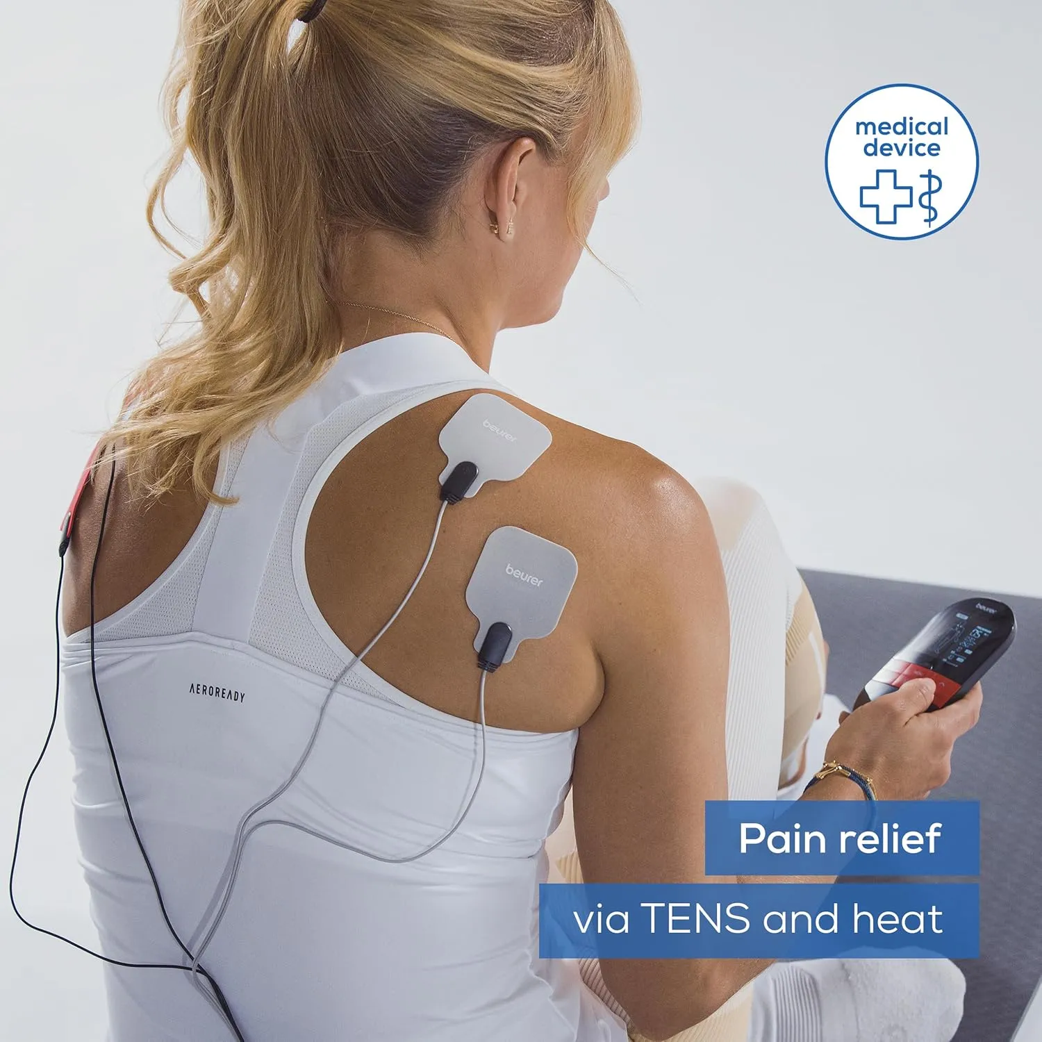 Beurer EM59 Digital 4-in-1 TENS, EMS, Massage & Heat Therapy Device for Pain Relief and Massage, Muscle Stimulator with 2 Adjustable Channels, 64 Applications, Timer Function