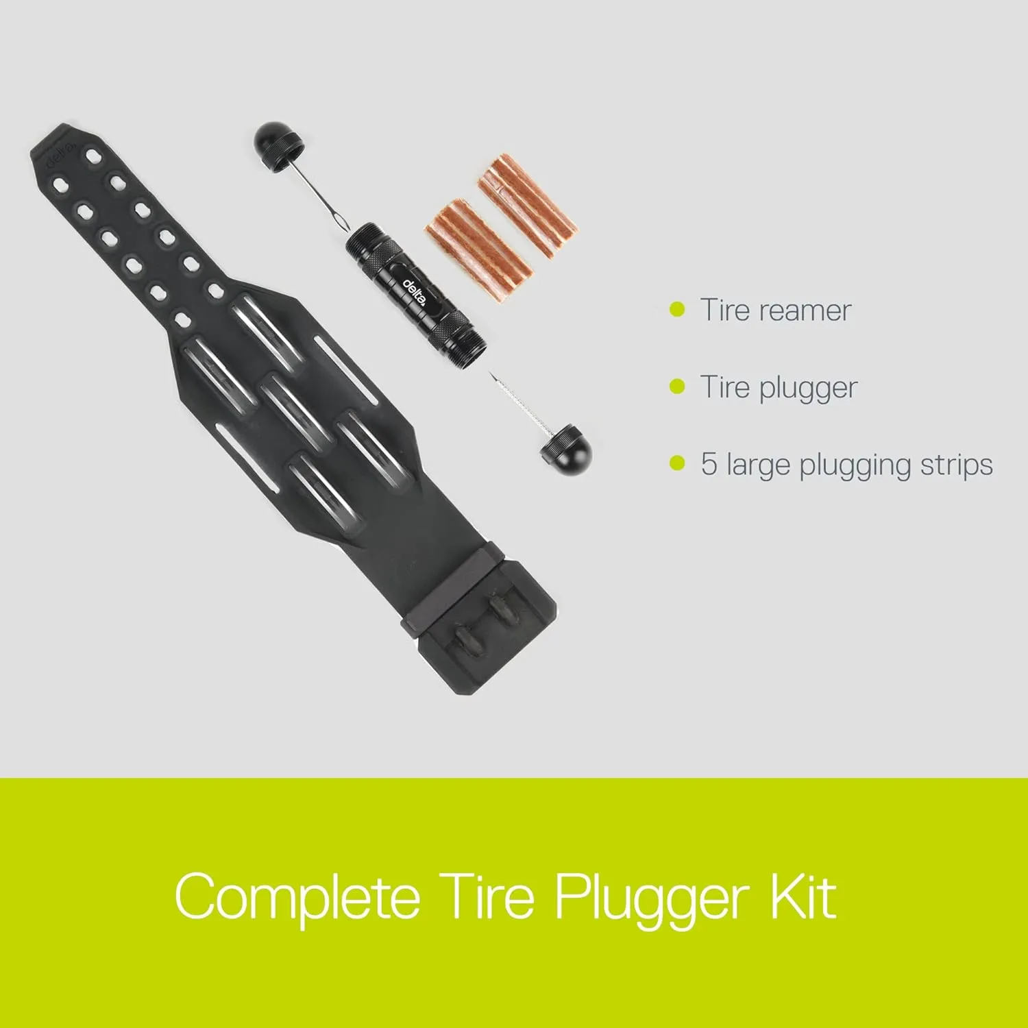 Bike Frame Carrier Strap MTB with Tire Plugger Kit, Stwap by Delta Cycle, Mountain Bike Strap with Integrated Storage Loops for CO2 Inflator, Tubes, Bike Tool Kit and More